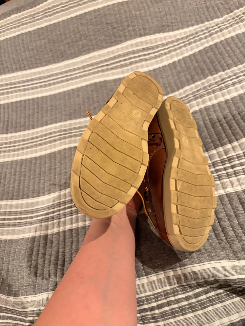 Cat & Jack Brown Size 2 Leather Kids' Boots with Yellow-Red Laces